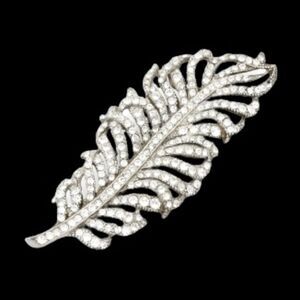 Men’s Ben-Amun Feather Lapel Pin - Oversized Brooch with Swarovski Crystals